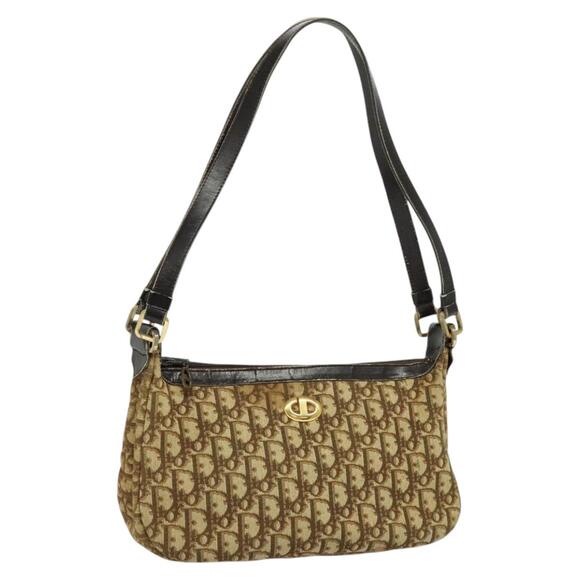DIOR Trotter Canvas Shoulder Bag Brown Gold - Picture 1 of 12